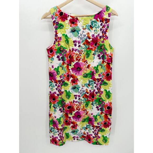 Chetta B Multi Color Floral Print Boat Neck Shift Dress Women's Size 10 - Picture 1 of 8